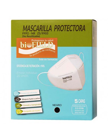 MASCARILLAS FFP2 BIOFIELD NEGRAS 20 UDS