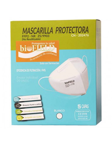 MASCARILLAS FFP2 BIOFIELD 20 UNIDADES BLANCAS