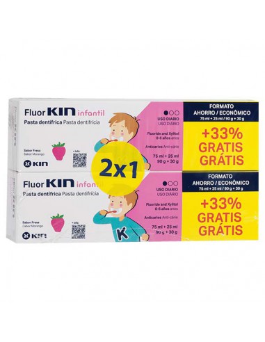 FLUOR-KIN INFANTIL PASTA FRESA 75+25 ML PACK 2X1